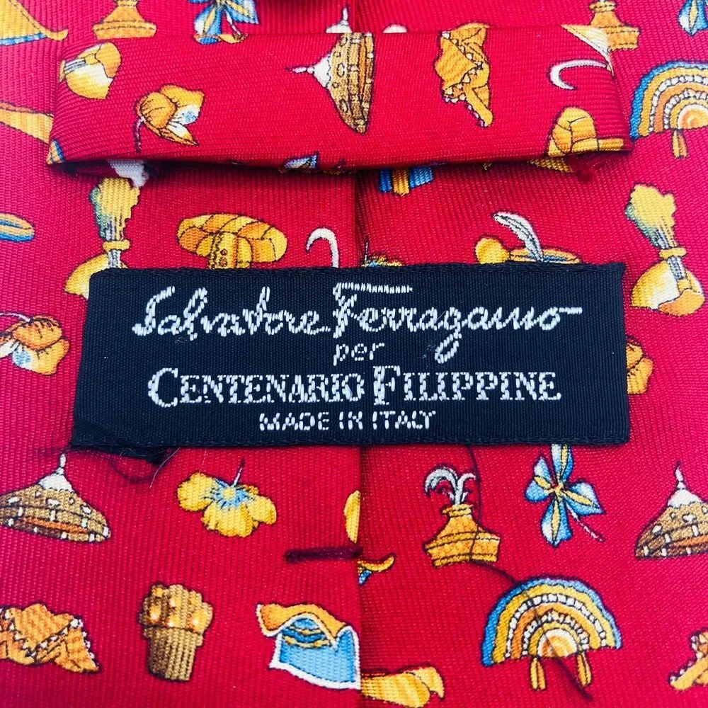 Salvatore Ferragamo‎ Red Headwear/Flower Silk Tie Made In Italy
